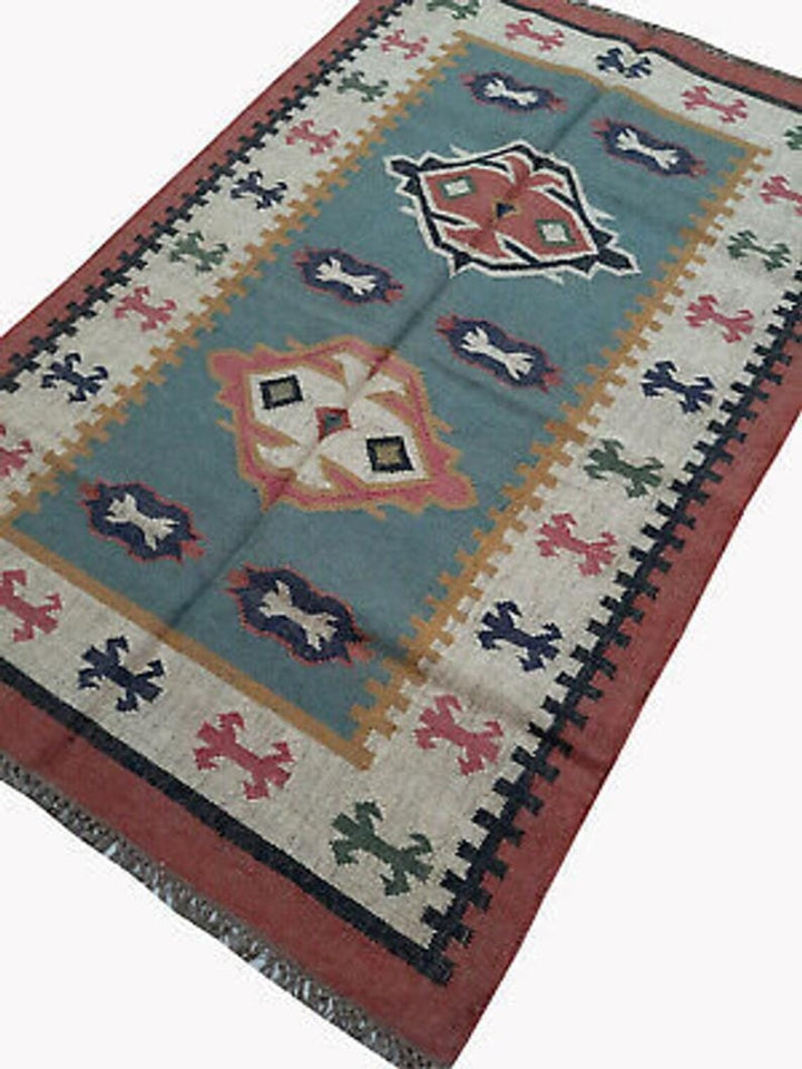 Handwoven Wool-Jute Kilim Floor Rug