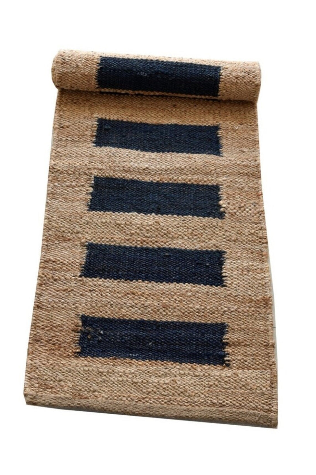 Natural Hemp Jute Runner Rug | Handwoven Black Pattern