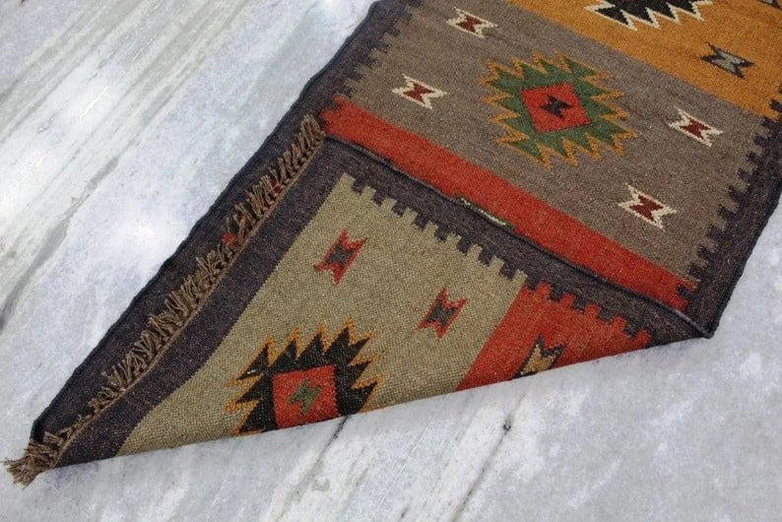 Handwoven Wool Jute Kilim Area Rug