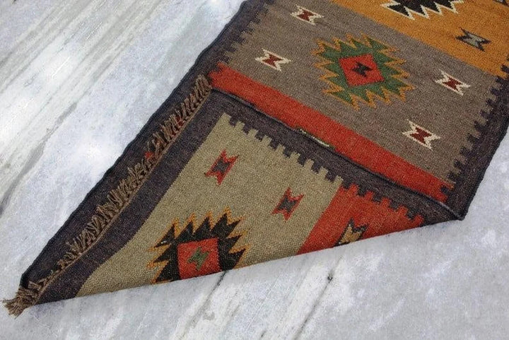 Handwoven Wool Jute Kilim Area Rug