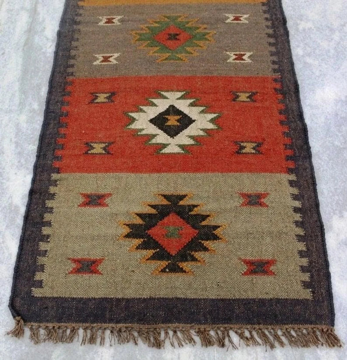 Handwoven Wool Jute Kilim Area Rug