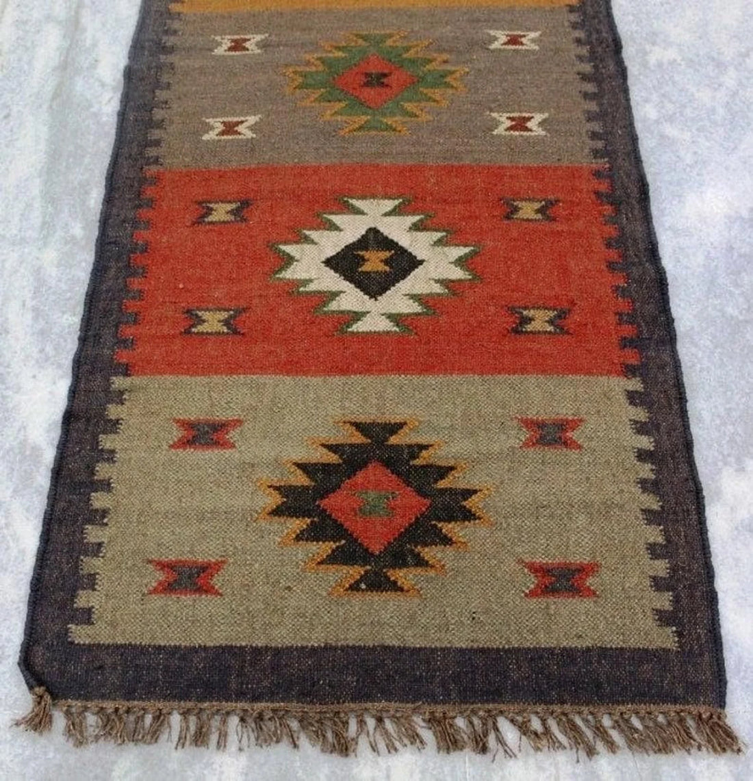 Handwoven Wool Jute Kilim Area Rug