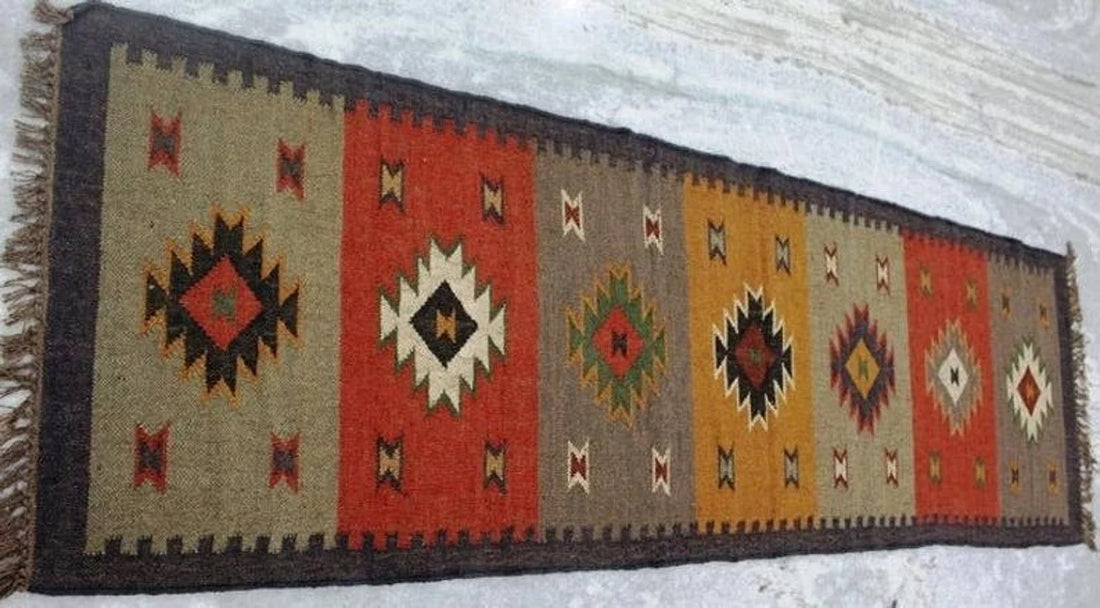 Handwoven Wool Jute Kilim Area Rug