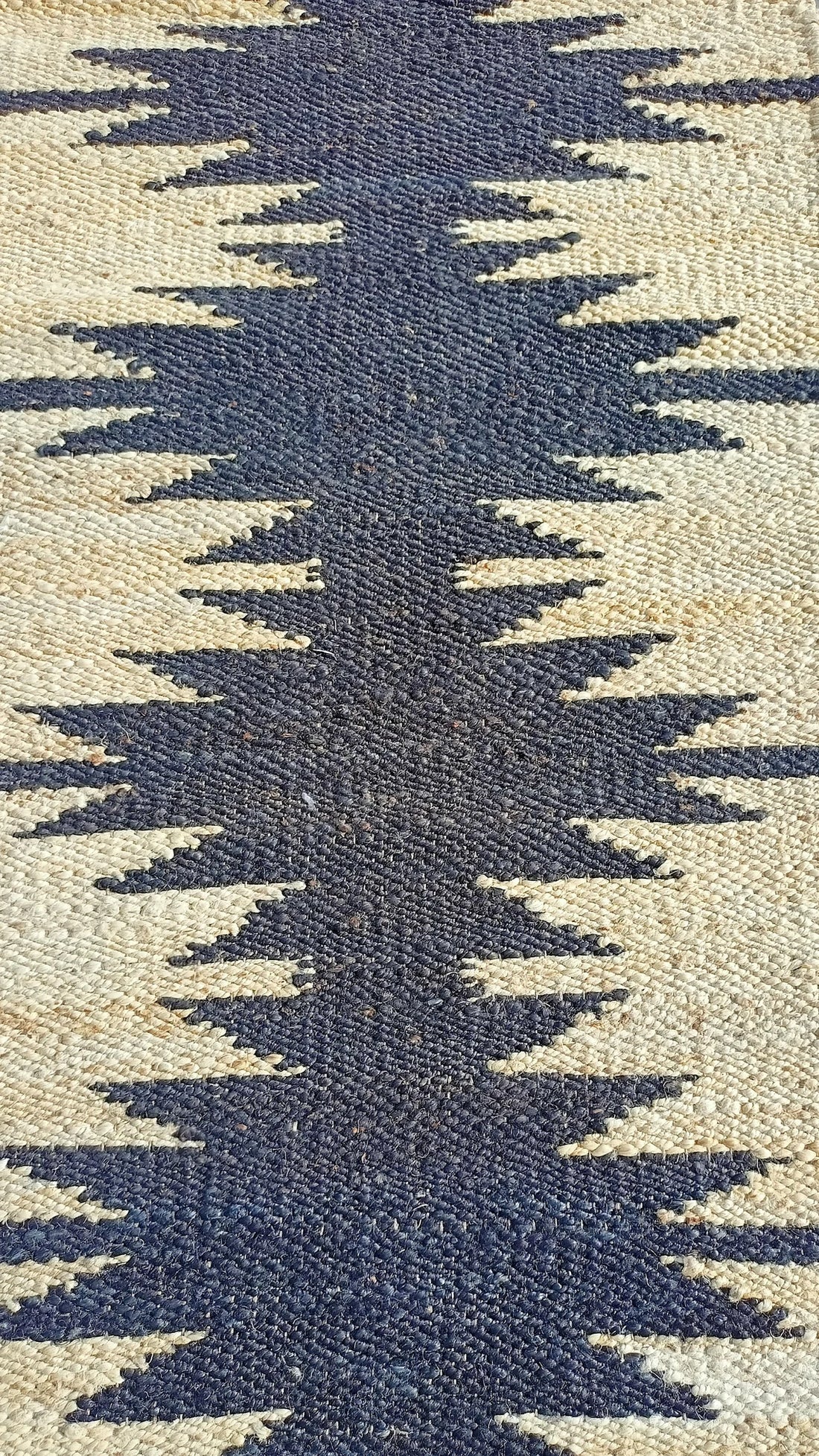 Handwoven Hemp Jute Runner with Black Zigzag Pattern