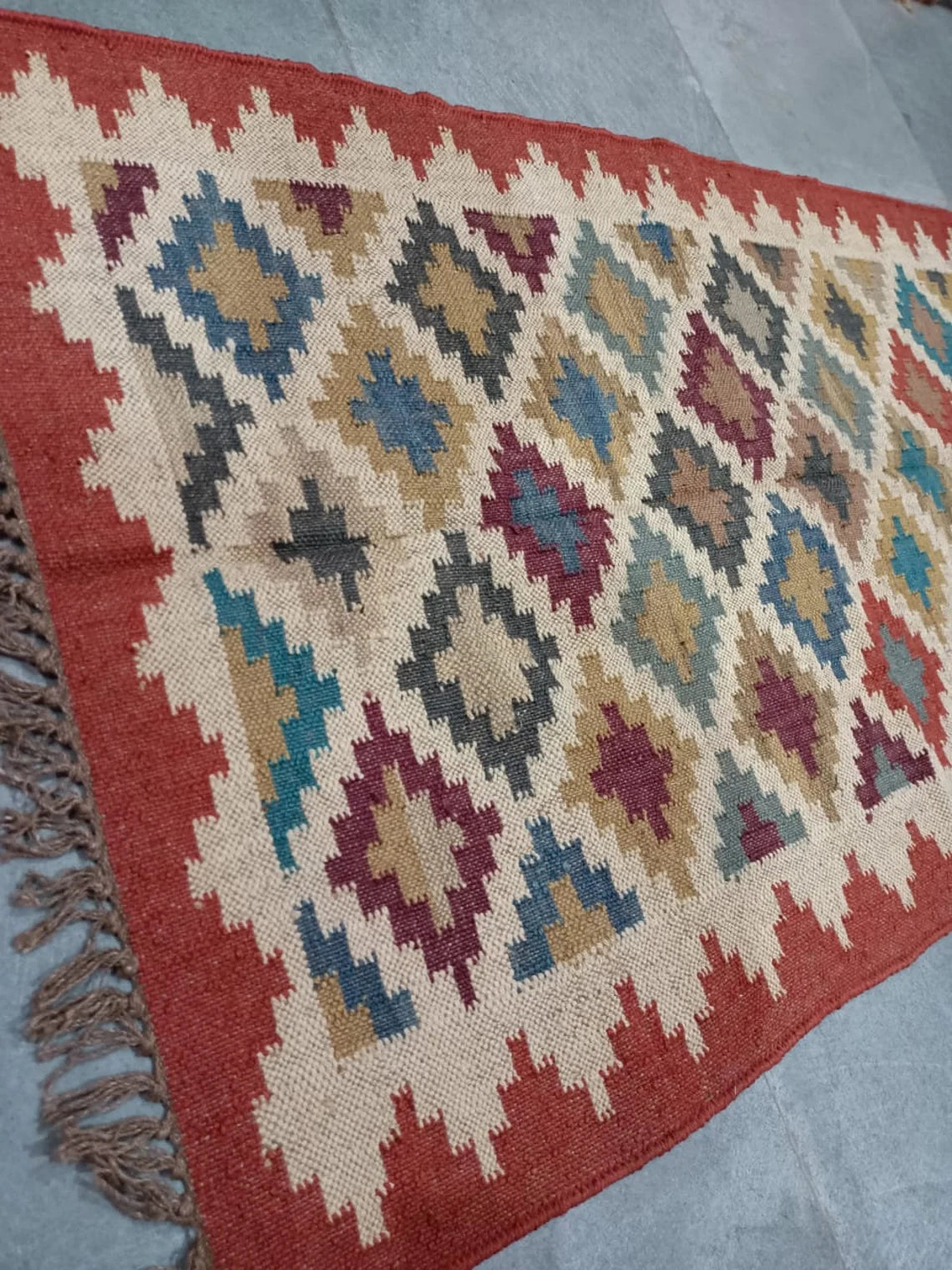 Bohemian Kilim Area Rug, Ethnic Handwoven Dhurrie Carpet for Living Room, Bedroom & Hallway