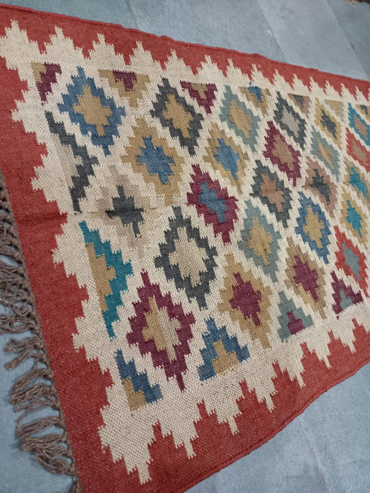 Bohemian Kilim Area Rug, Ethnic Handwoven Dhurrie Carpet for Living Room, Bedroom & Hallway