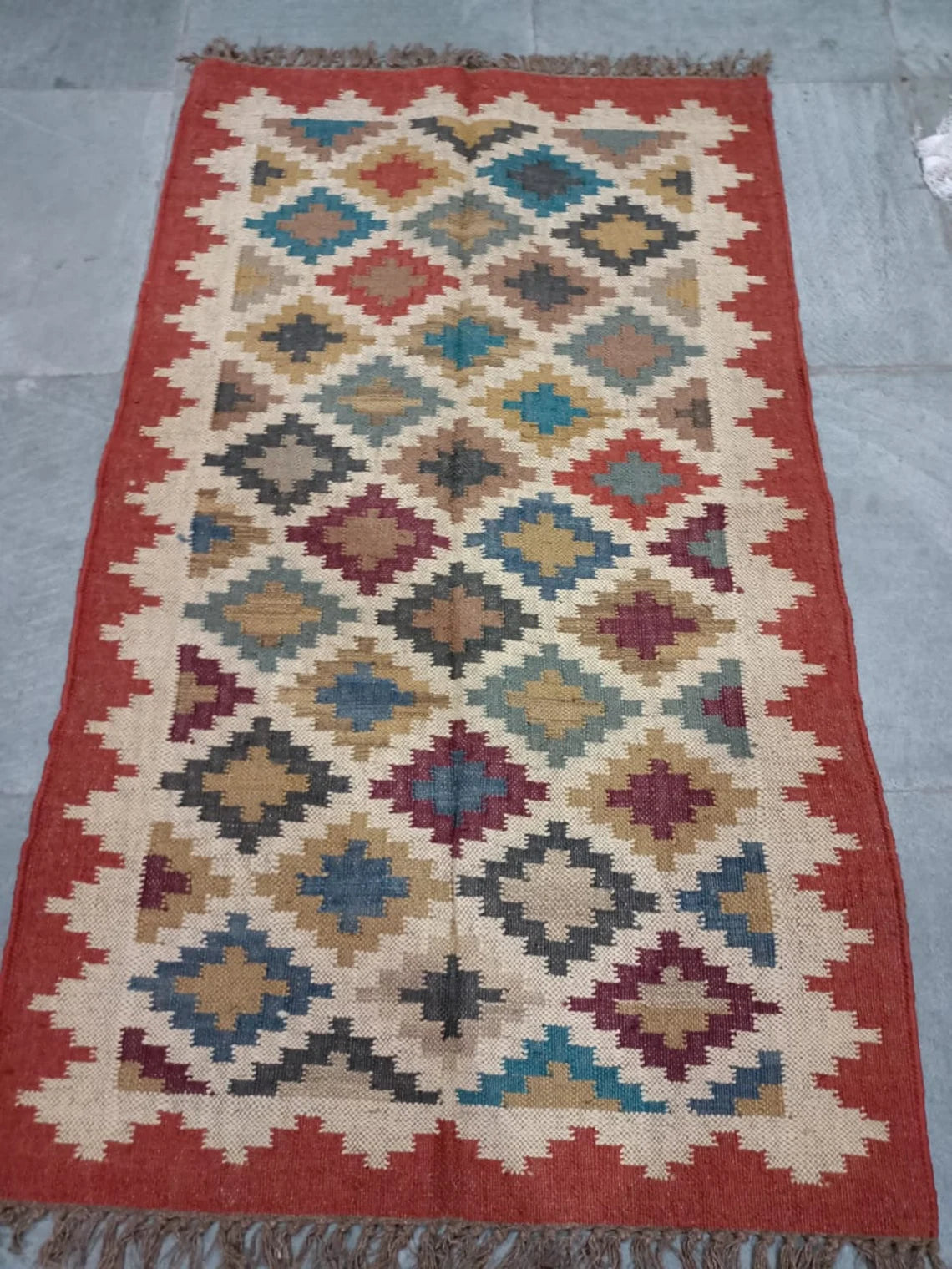 Bohemian Kilim Area Rug, Ethnic Handwoven Dhurrie Carpet for Living Room, Bedroom & Hallway