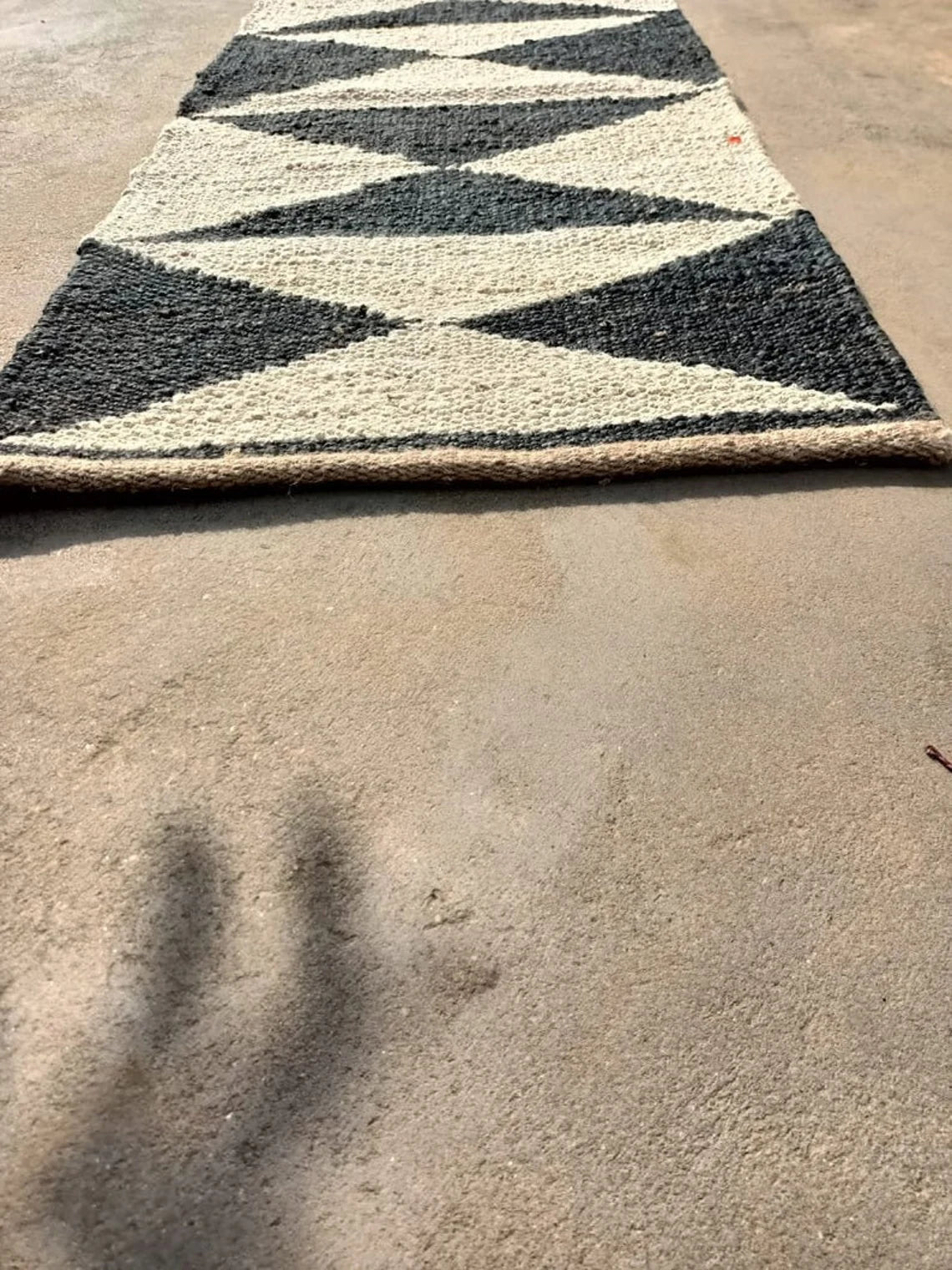 Hemp Jute Runner | Custom Size Black Geometric Rug