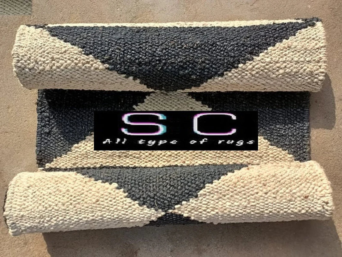 Hemp Jute Runner | Custom Size Black Geometric Rug