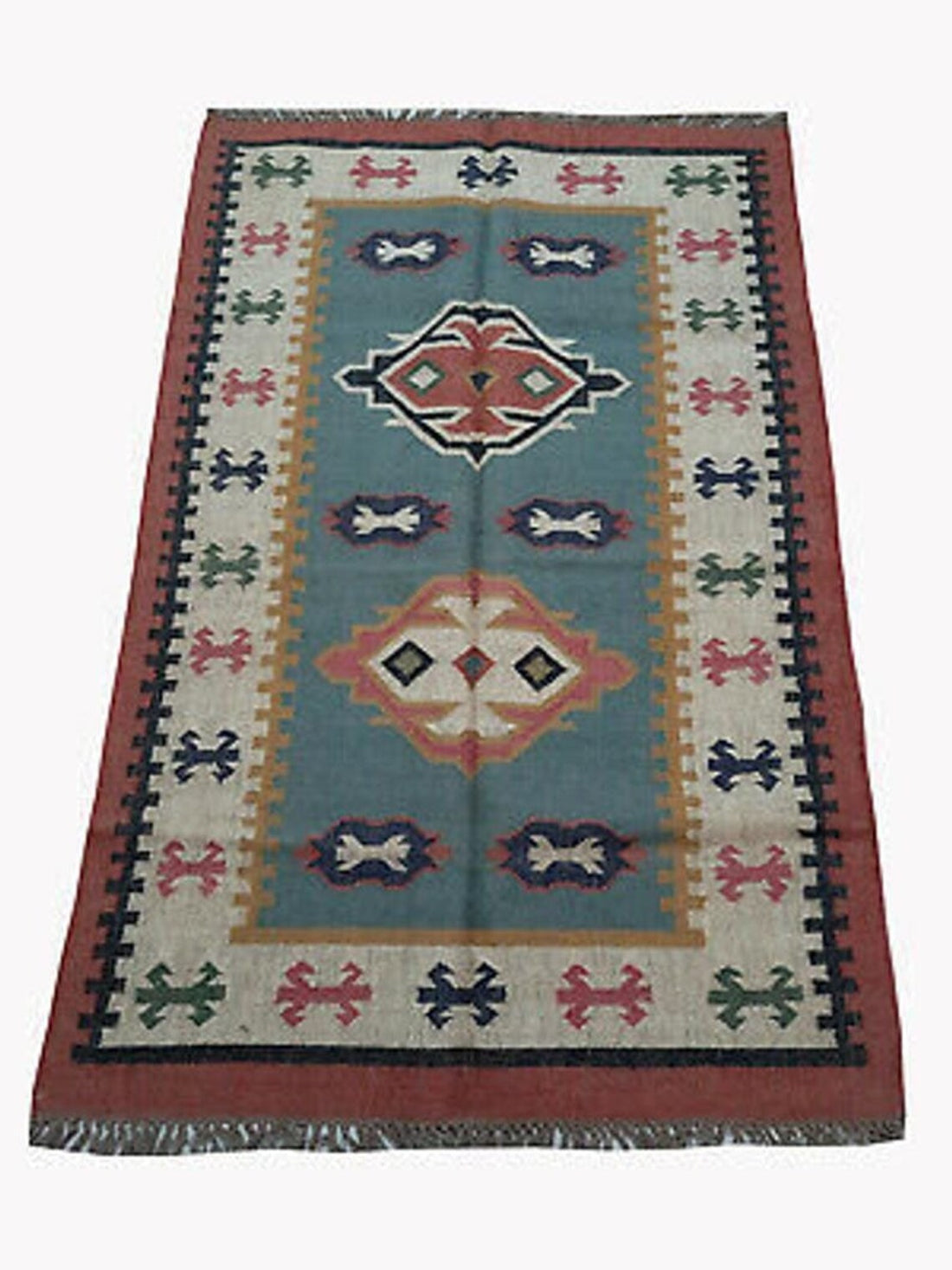 Handwoven Wool-Jute Kilim Floor Rug
