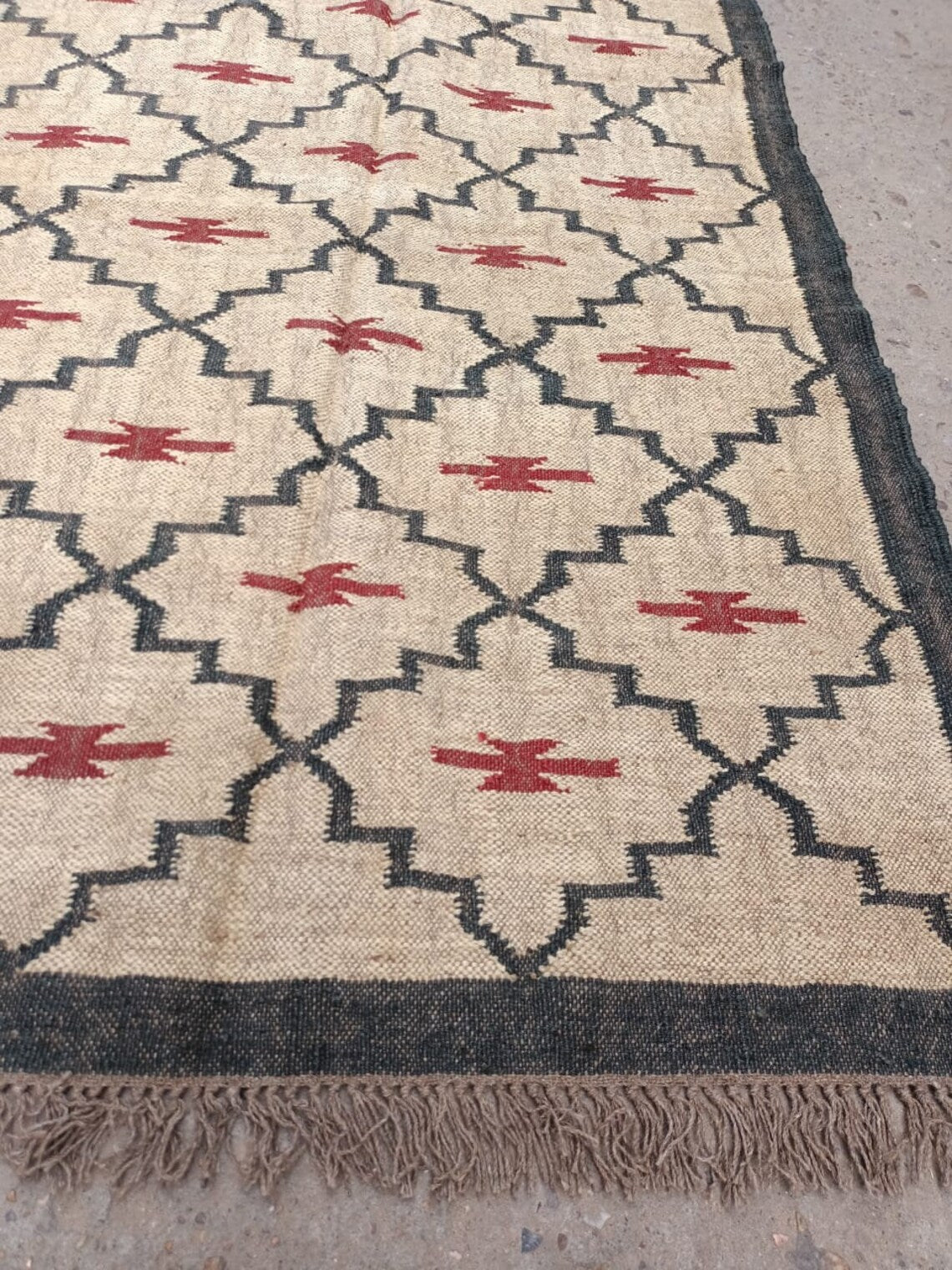Handwoven Wool Jute Kilim Rug – Egyptian Pattern