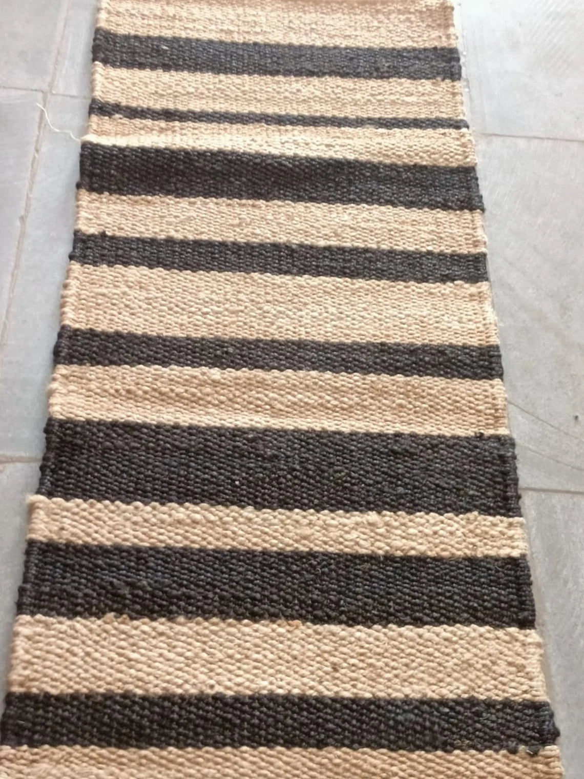 Handmade Jute Runner Rug | Hemp Hallway & Entryway Runner with Black Stripe
