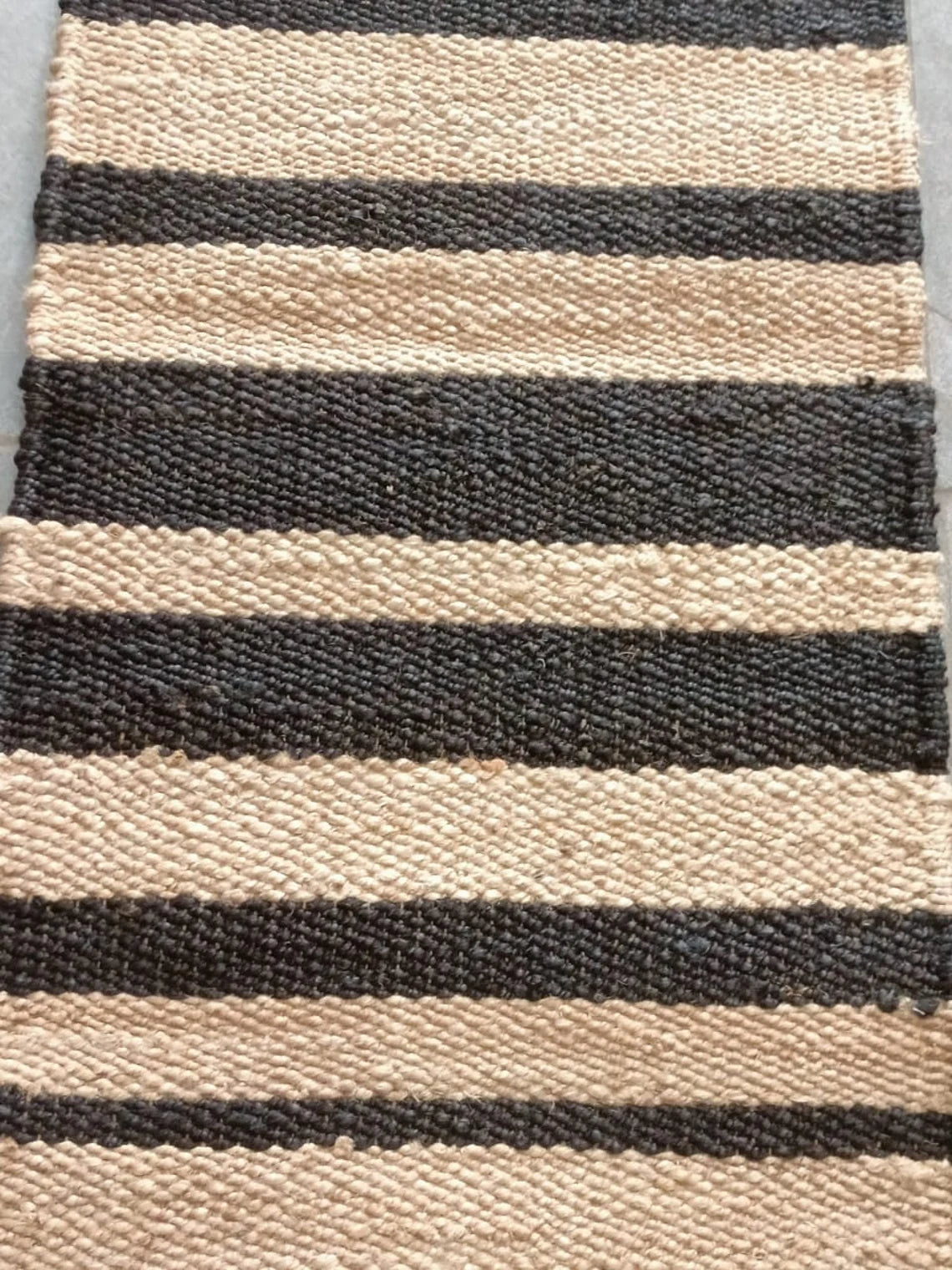 Handmade Jute Runner Rug | Hemp Hallway & Entryway Runner with Black Stripe