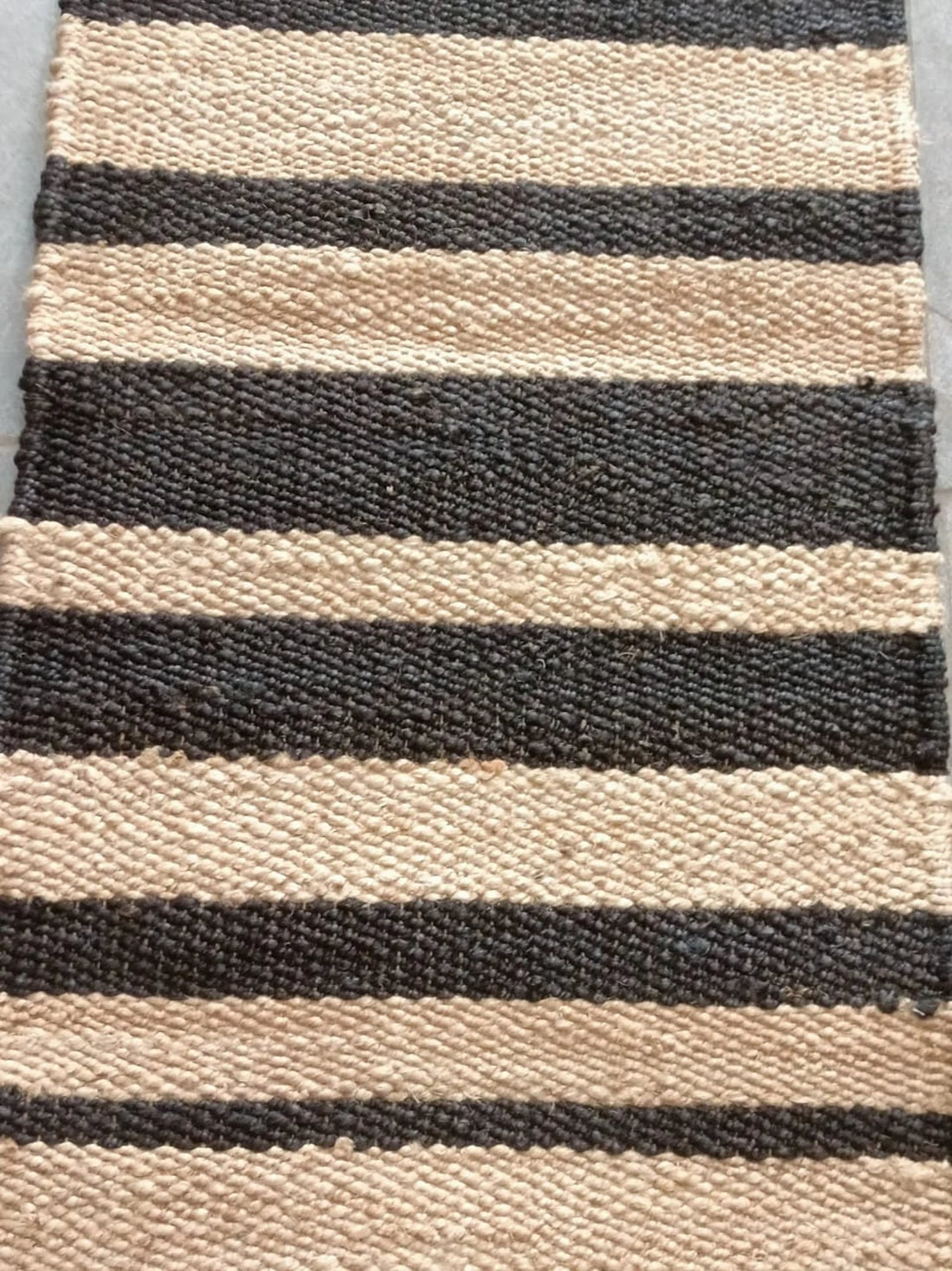 Handmade Jute Runner Rug | Hemp Hallway & Entryway Runner with Black Stripe