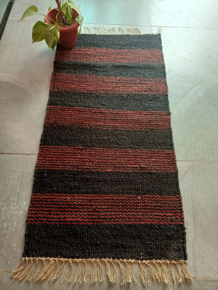 Hand Loomed Natural Jute Runner | Braided Grey & Natural Rug