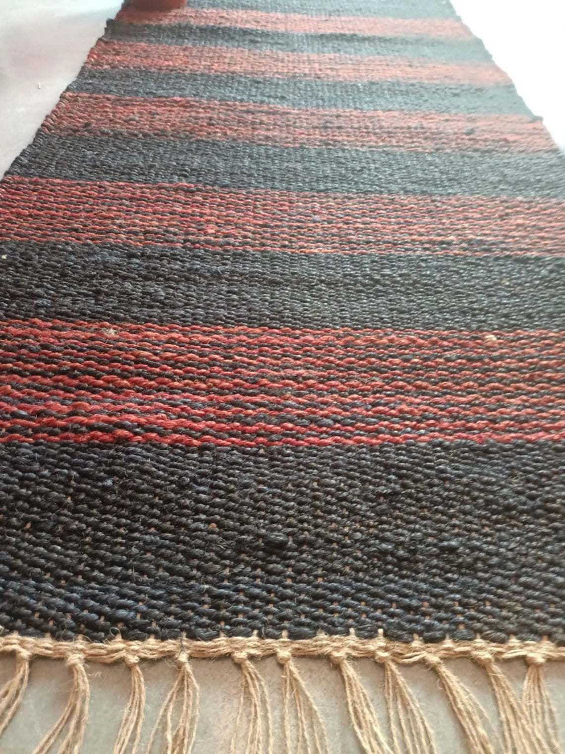 Hand Loomed Natural Jute Runner | Braided Grey & Natural Rug