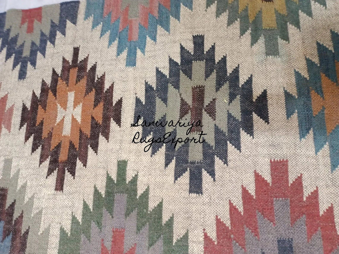 Handwoven Wool Jute Kilim Runner Oriental Dhurrie Rug