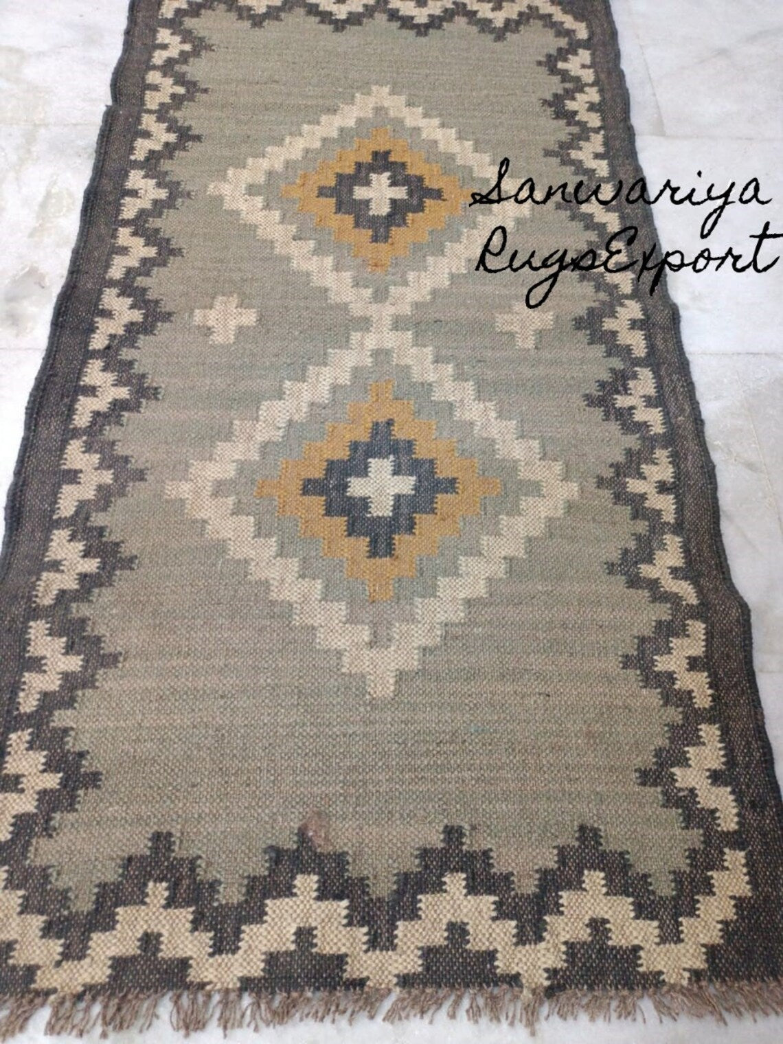 Handwoven Wool Jute Rug Handmade Kilim Dhurrie Rug, Braided Oriental Runner