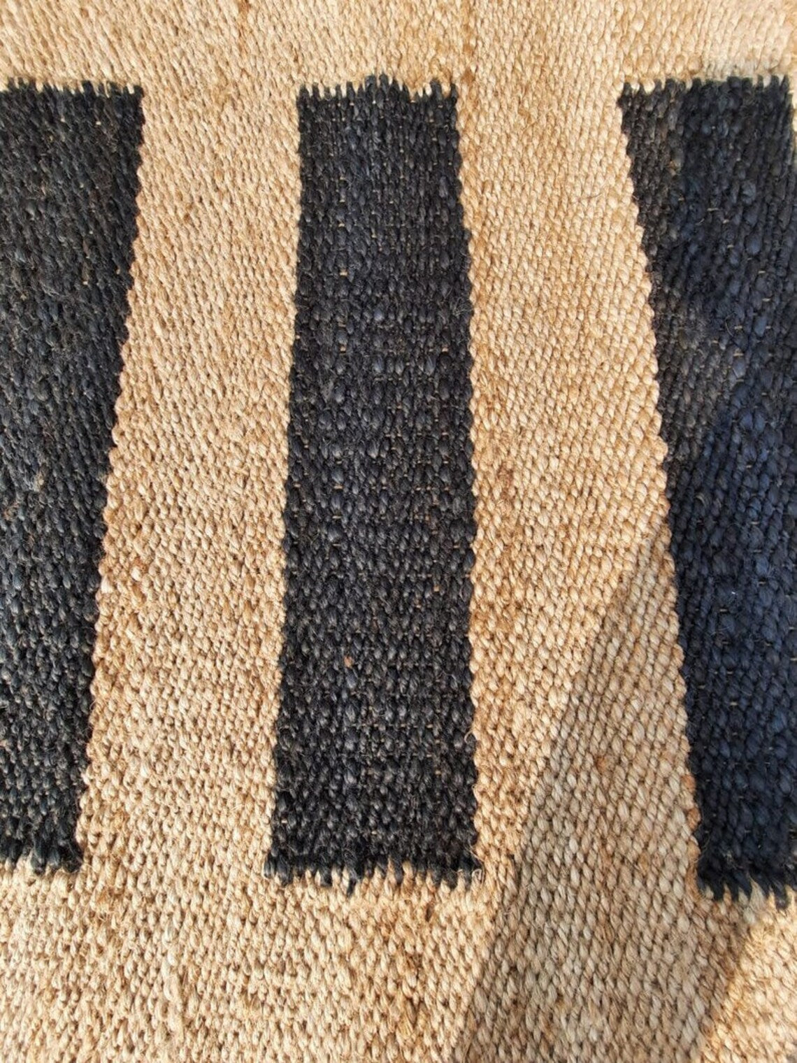 Natural Hemp Jute Runner Rug | Handwoven Black Pattern