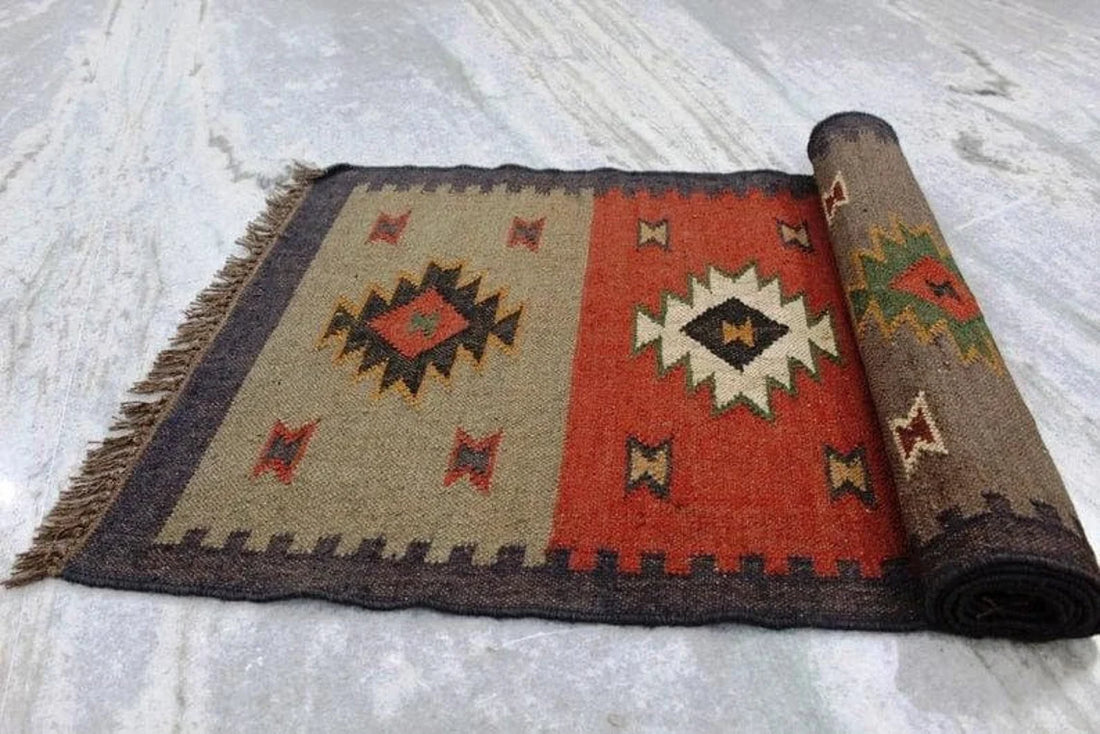 Handwoven Wool Jute Kilim Area Rug