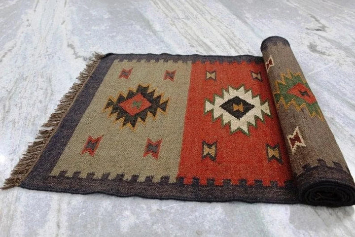 Handwoven Wool Jute Kilim Area Rug
