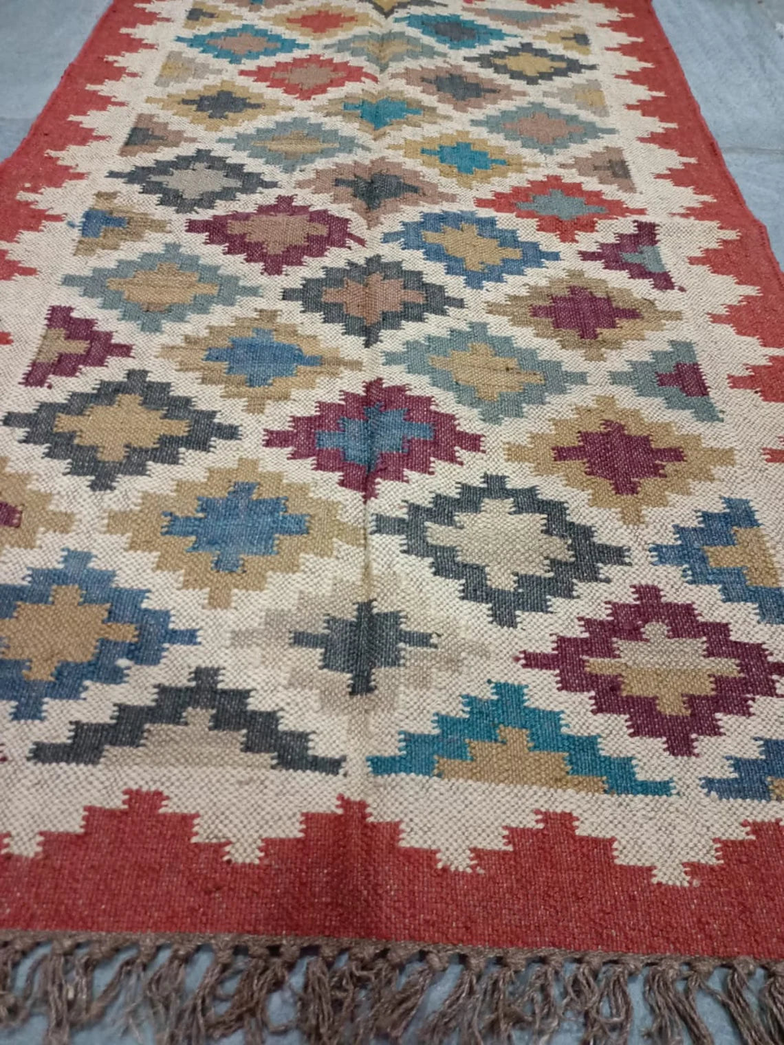 Bohemian Kilim Area Rug, Ethnic Handwoven Dhurrie Carpet for Living Room, Bedroom & Hallway