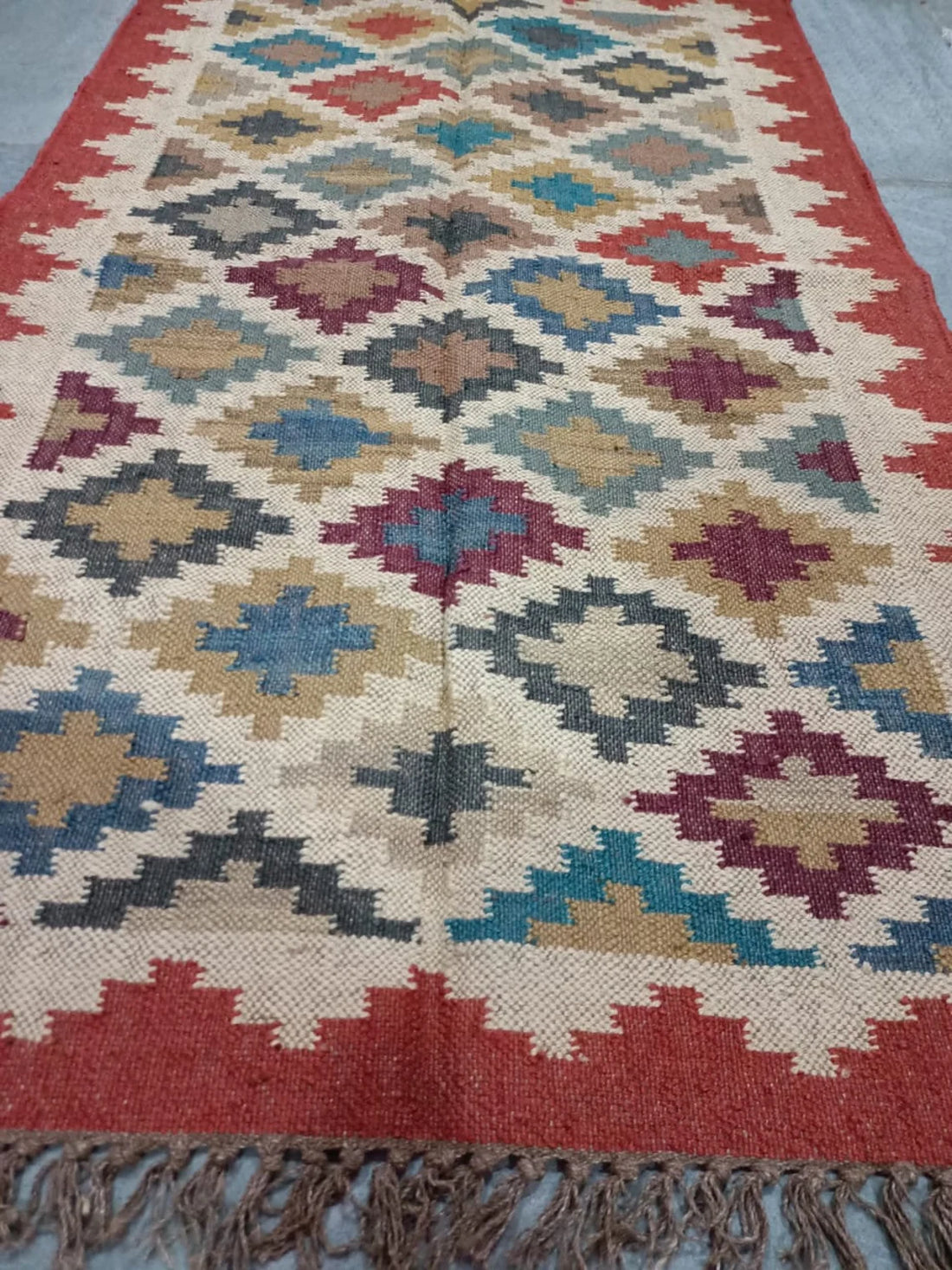 Bohemian Kilim Area Rug, Ethnic Handwoven Dhurrie Carpet for Living Room, Bedroom & Hallway