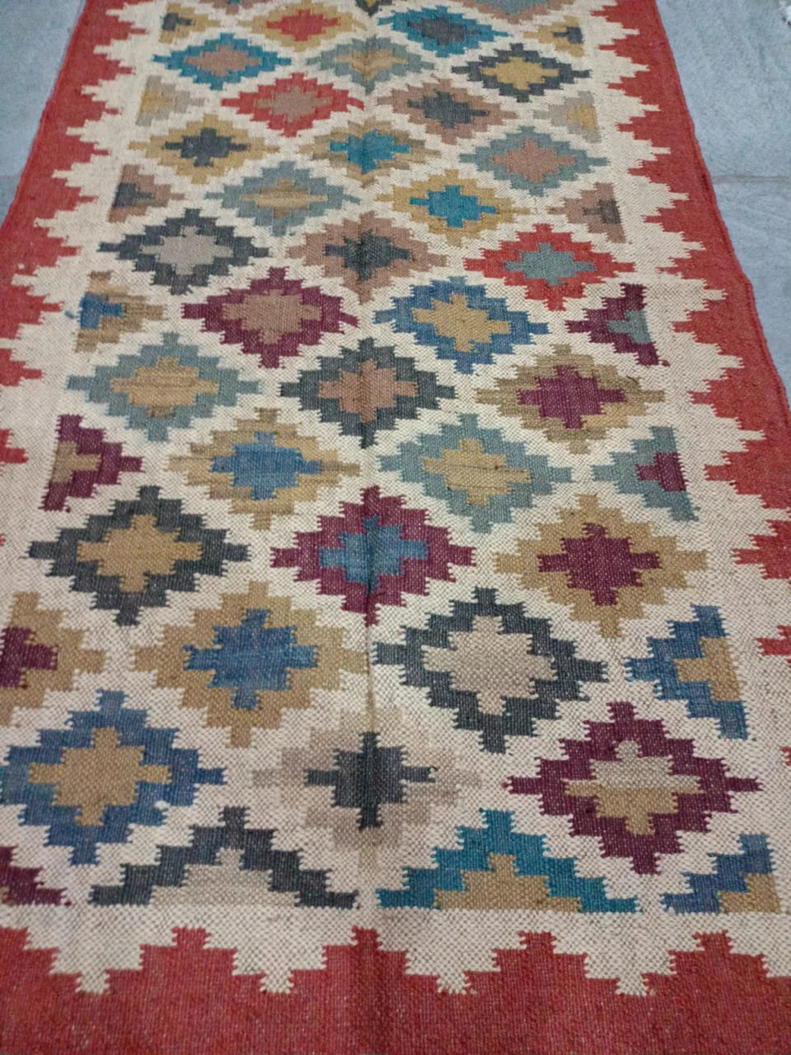 Bohemian Kilim Area Rug, Ethnic Handwoven Dhurrie Carpet for Living Room, Bedroom & Hallway