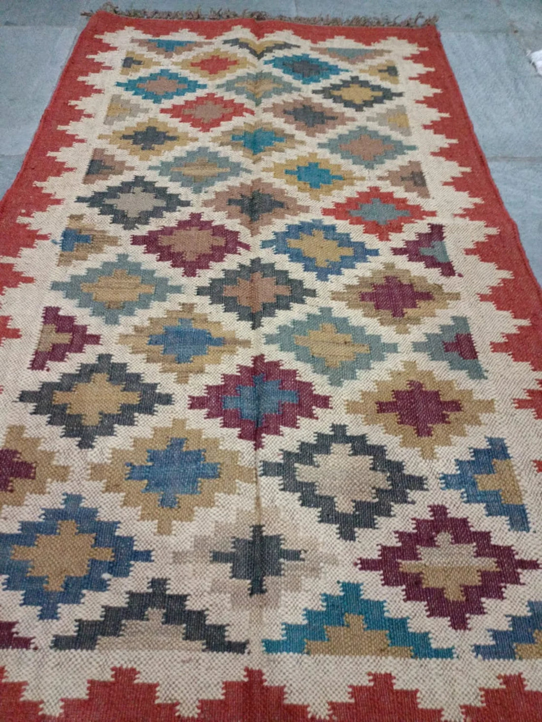 Bohemian Kilim Area Rug, Ethnic Handwoven Dhurrie Carpet for Living Room, Bedroom & Hallway