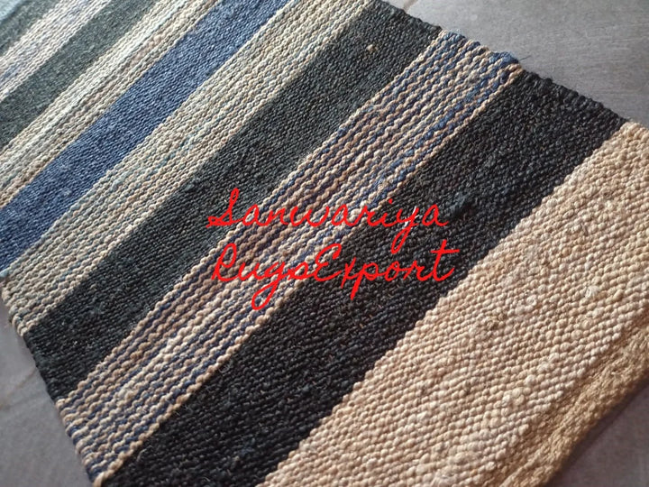 Multi-Color Stripe Hemp Jute Runner Rug | Handwoven Natural Hallway & Entryway Runner
