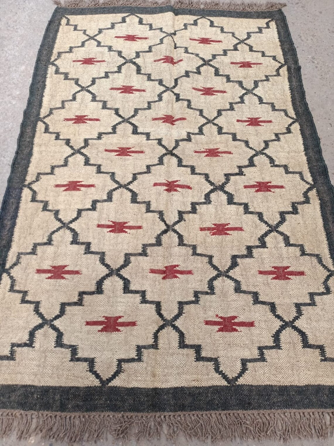 Handwoven Wool Jute Kilim Rug – Egyptian Pattern