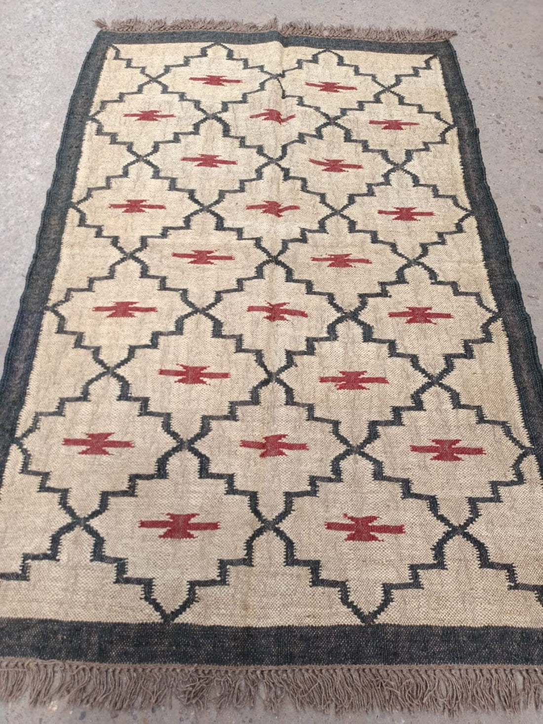 Handwoven Wool Jute Kilim Rug – Egyptian Pattern