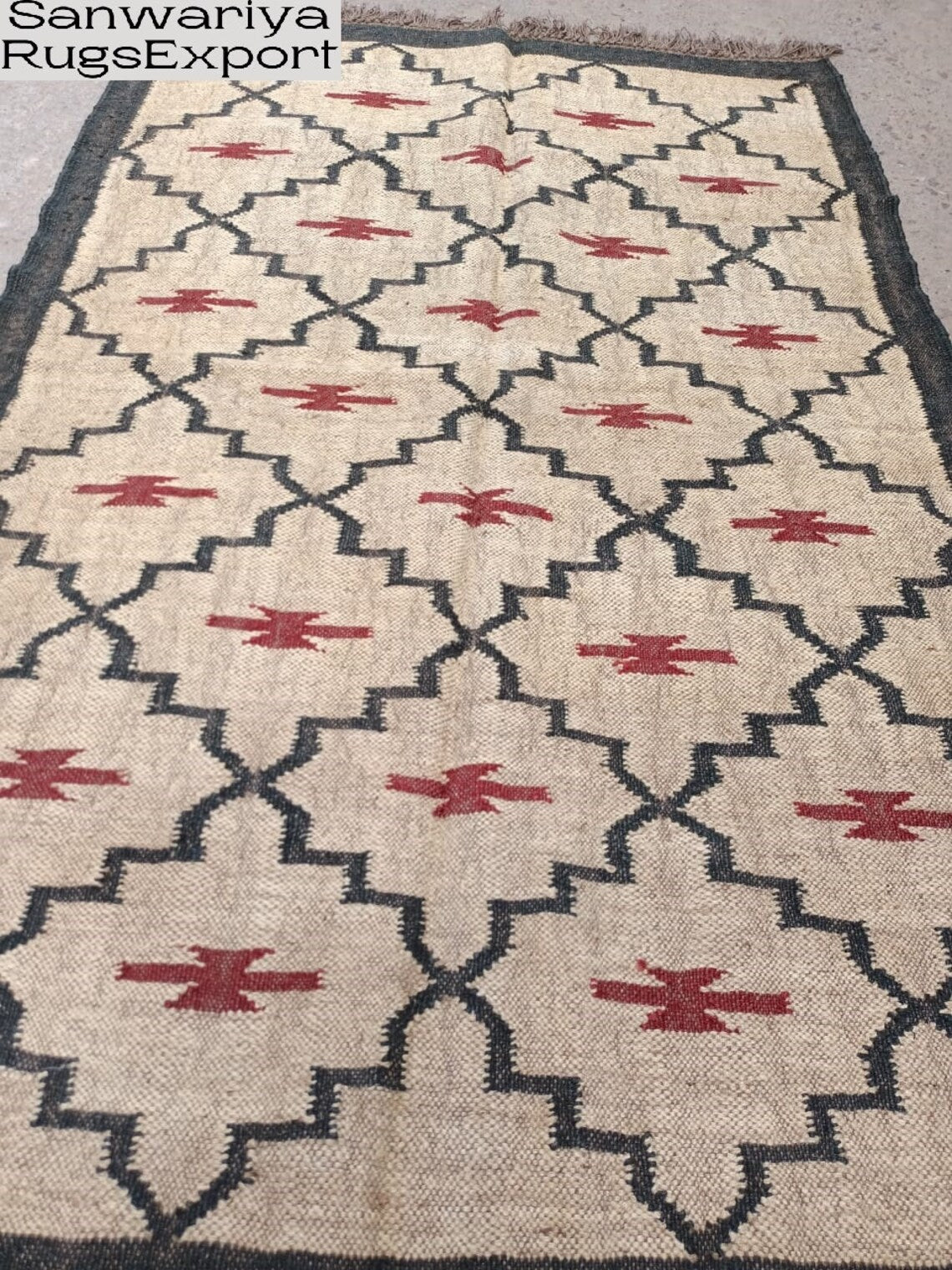 Handwoven Wool Jute Kilim Rug – Egyptian Pattern