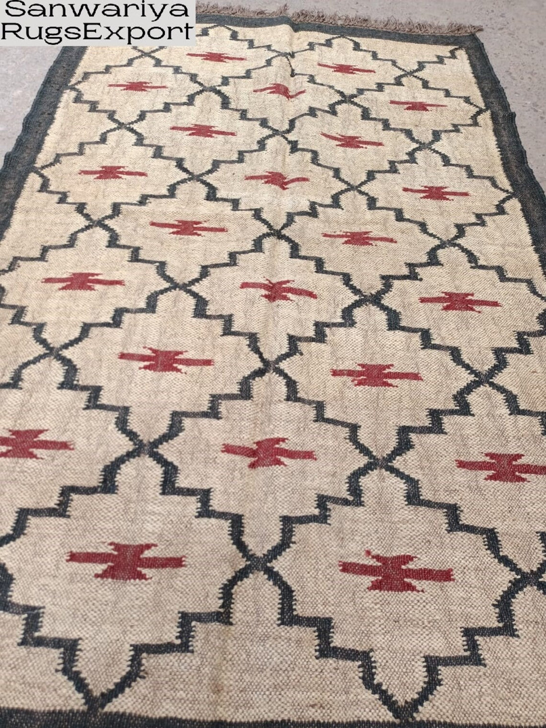 Handwoven Wool Jute Kilim Rug – Egyptian Pattern