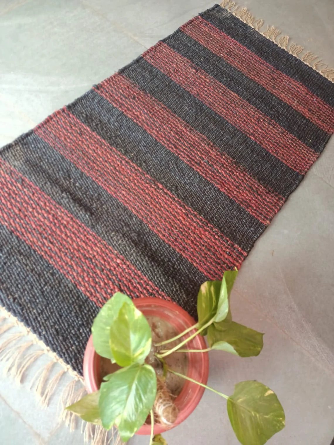 Hand Loomed Natural Jute Runner | Braided Grey & Natural Rug