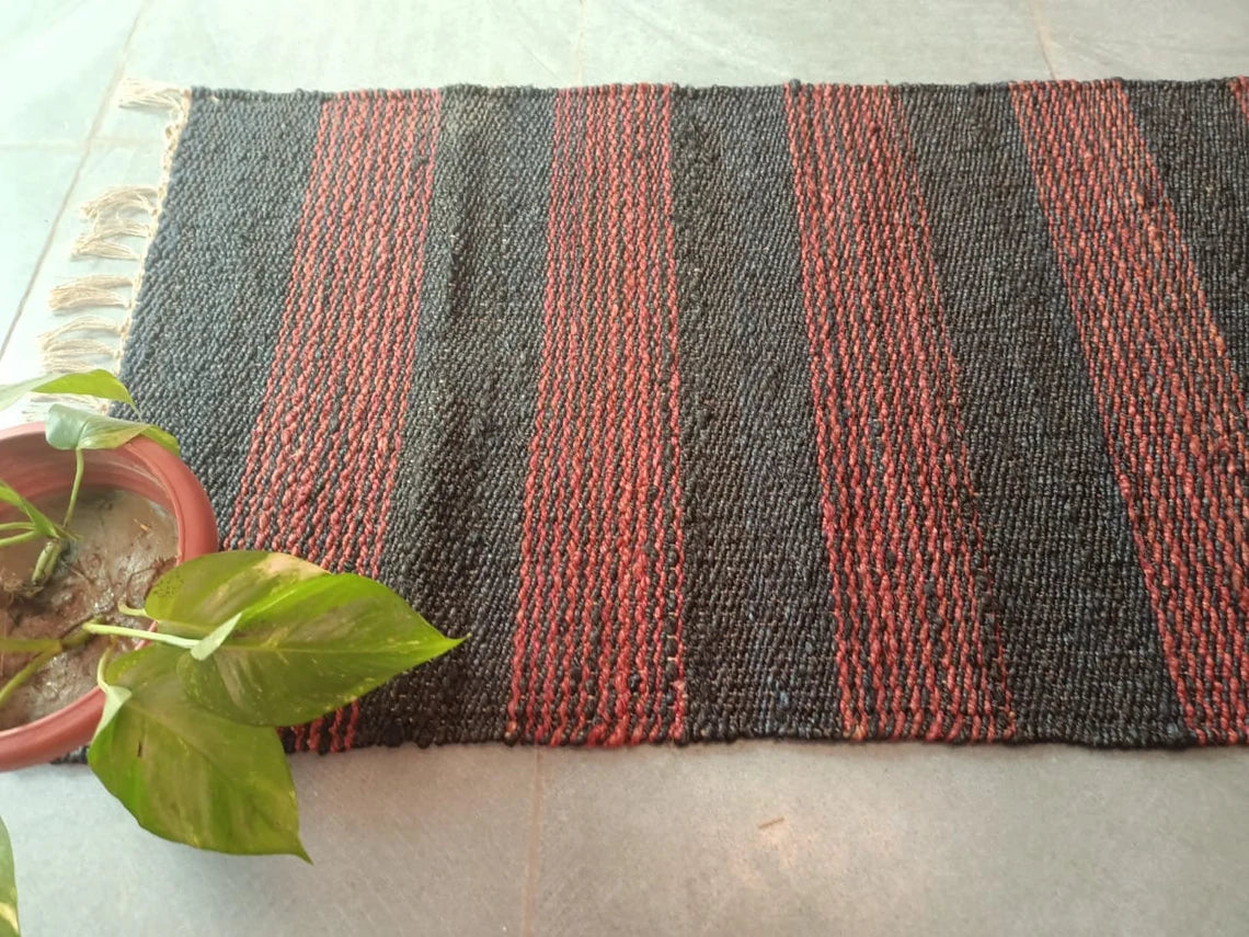 Hand Loomed Natural Jute Runner | Braided Grey & Natural Rug