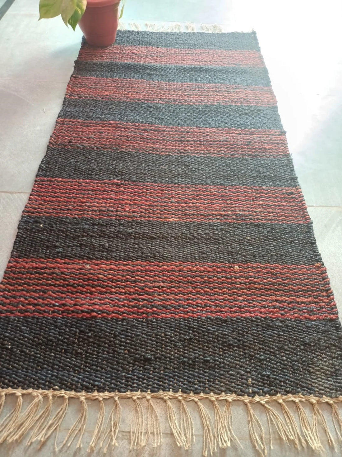 Hand Loomed Natural Jute Runner | Braided Grey & Natural Rug