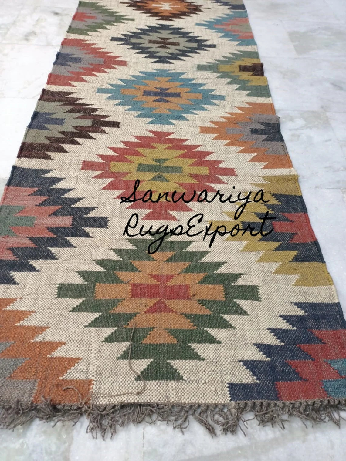 Handwoven Wool Jute Kilim Runner Oriental Dhurrie Rug