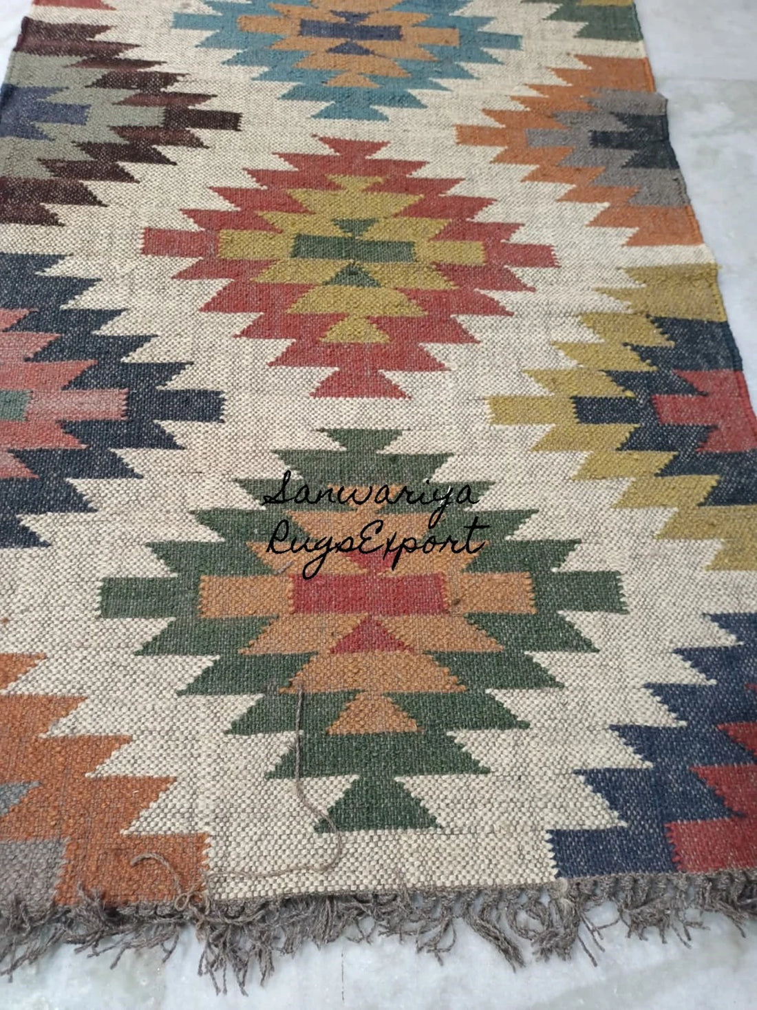 Handwoven Wool Jute Kilim Runner Oriental Dhurrie Rug