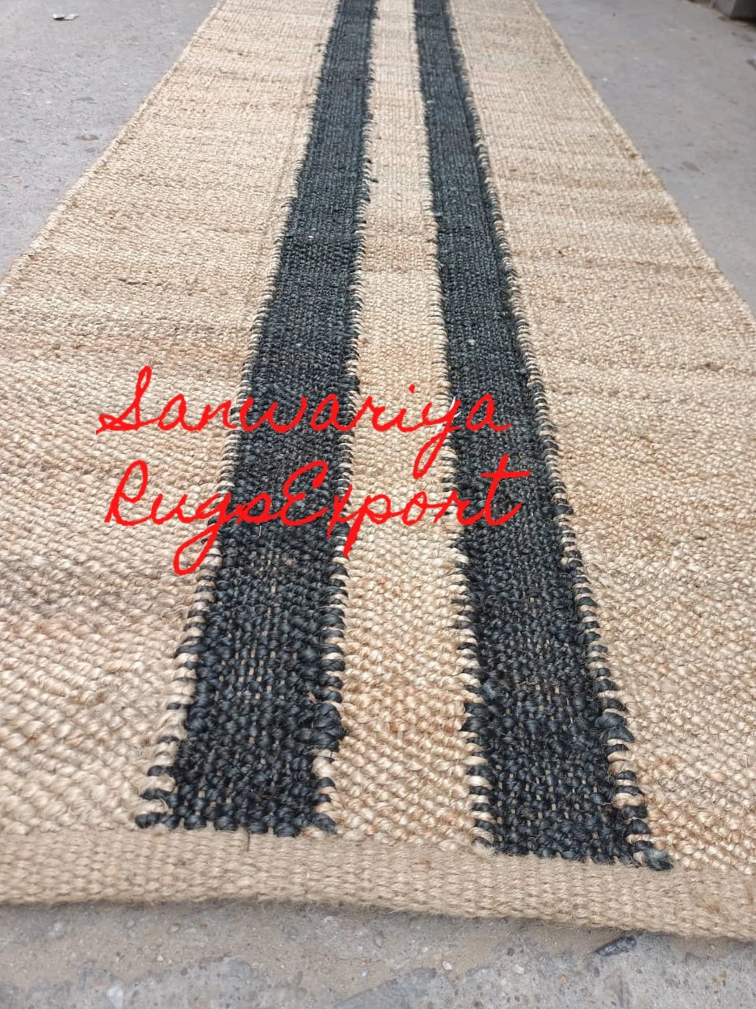 Black Line Jute Runner | Handwoven Hemp Table & Floor Runner