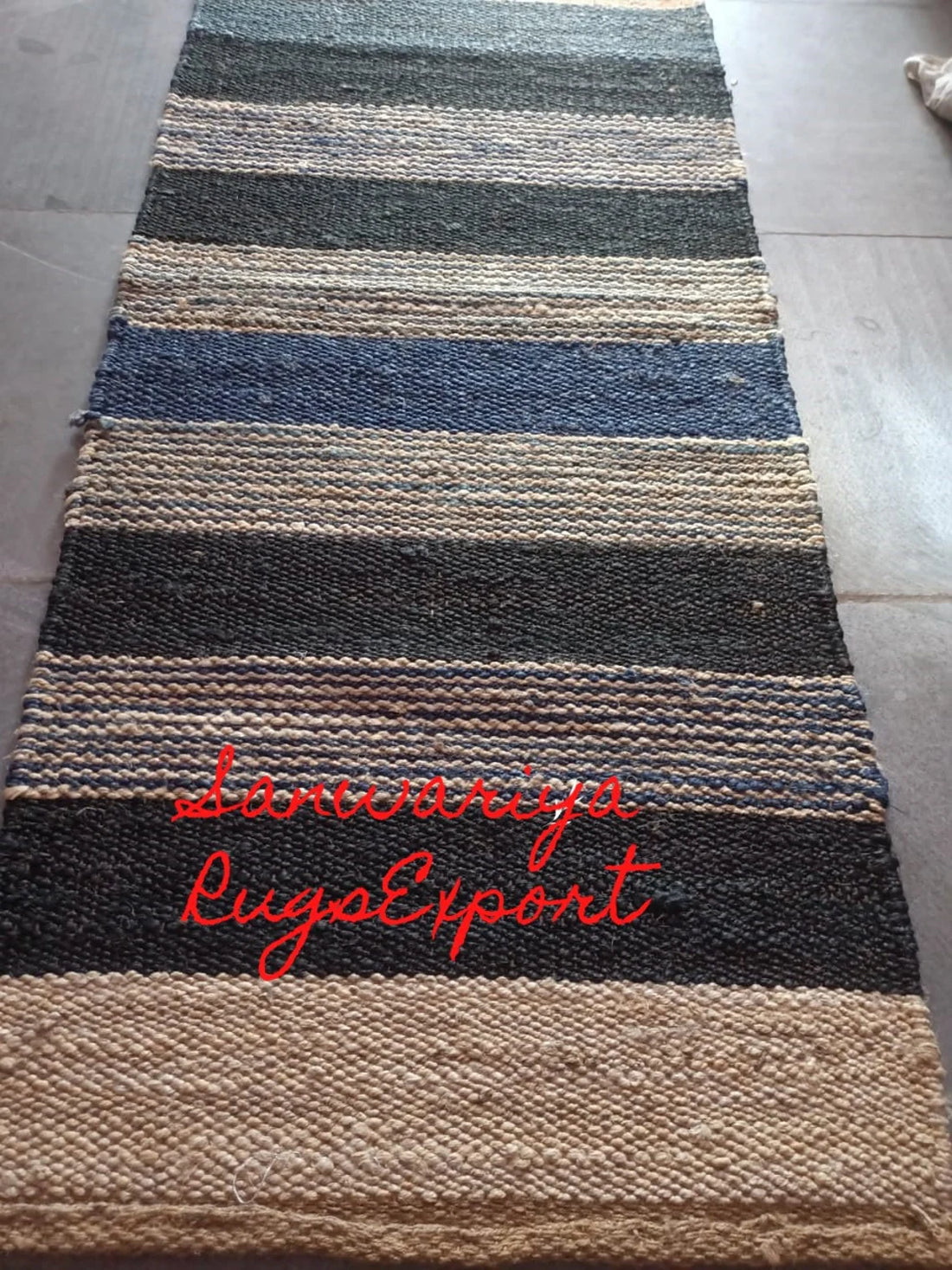 Multi-Color Stripe Hemp Jute Runner Rug | Handwoven Natural Hallway & Entryway Runner