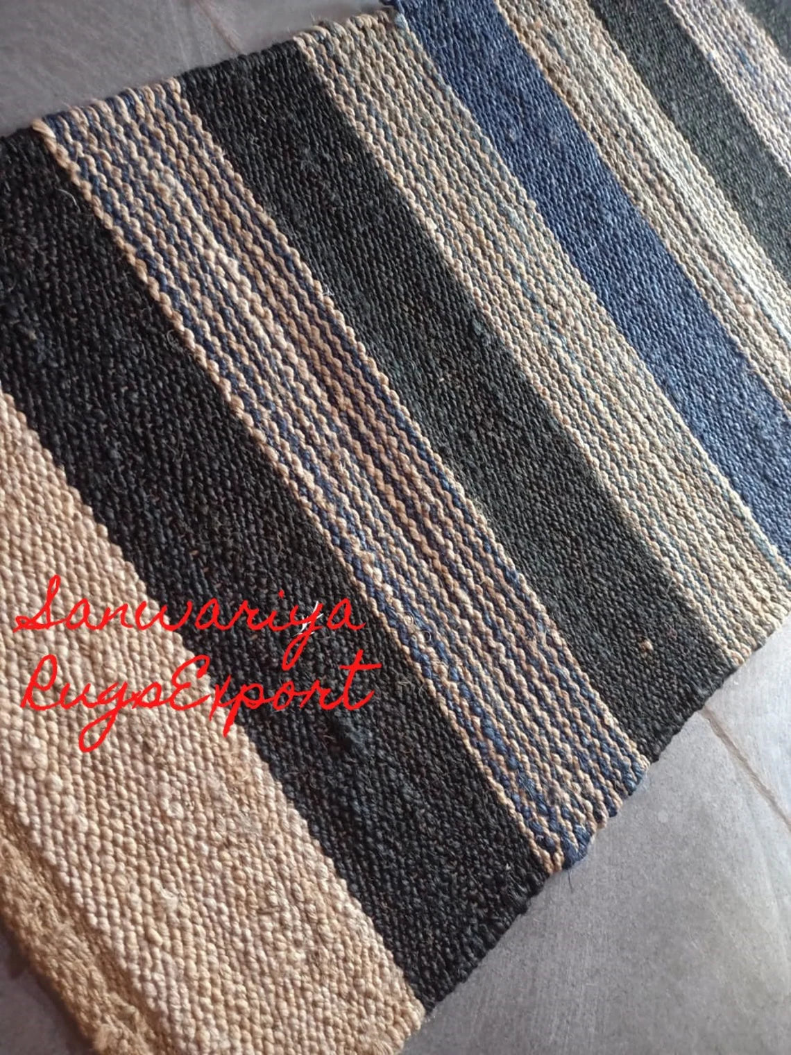 Multi-Color Stripe Hemp Jute Runner Rug | Handwoven Natural Hallway & Entryway Runner