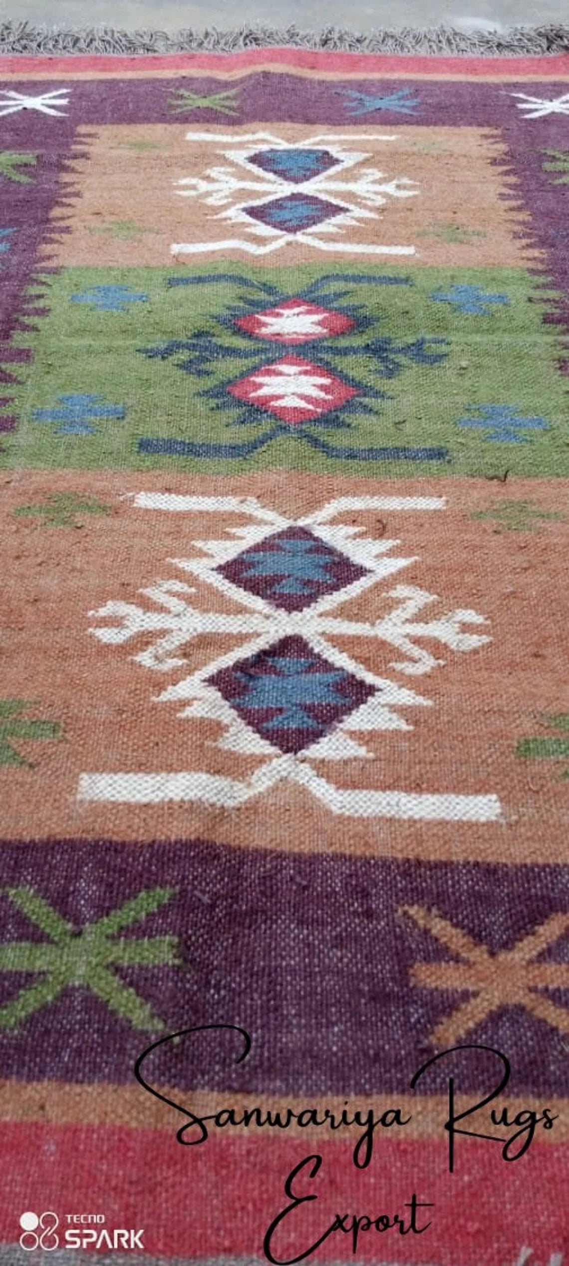 Handwoven Kilim Wool Jute Area Rug with Traditional Geometric