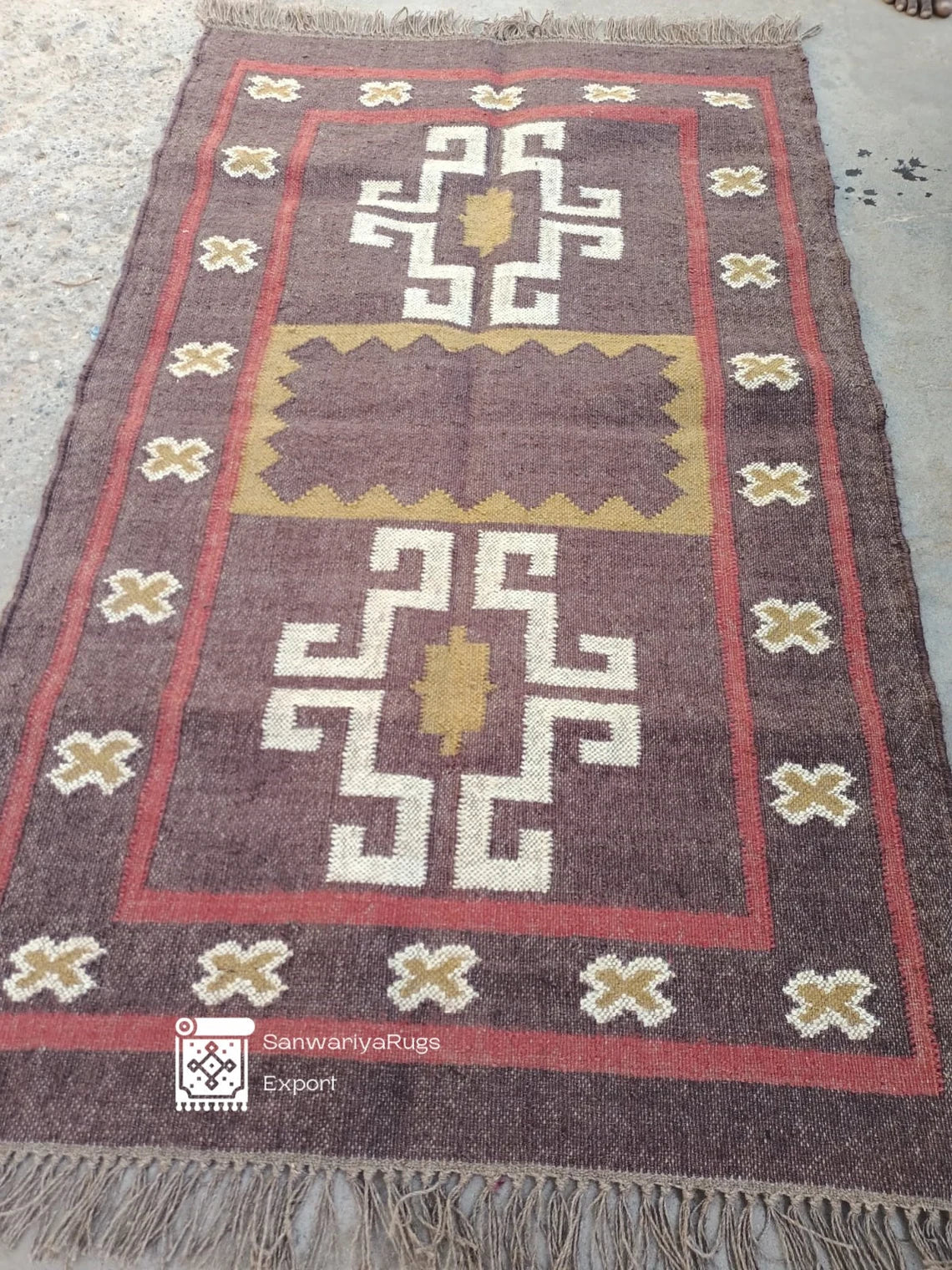 Handwoven Wool Jute Dhurrie Rug