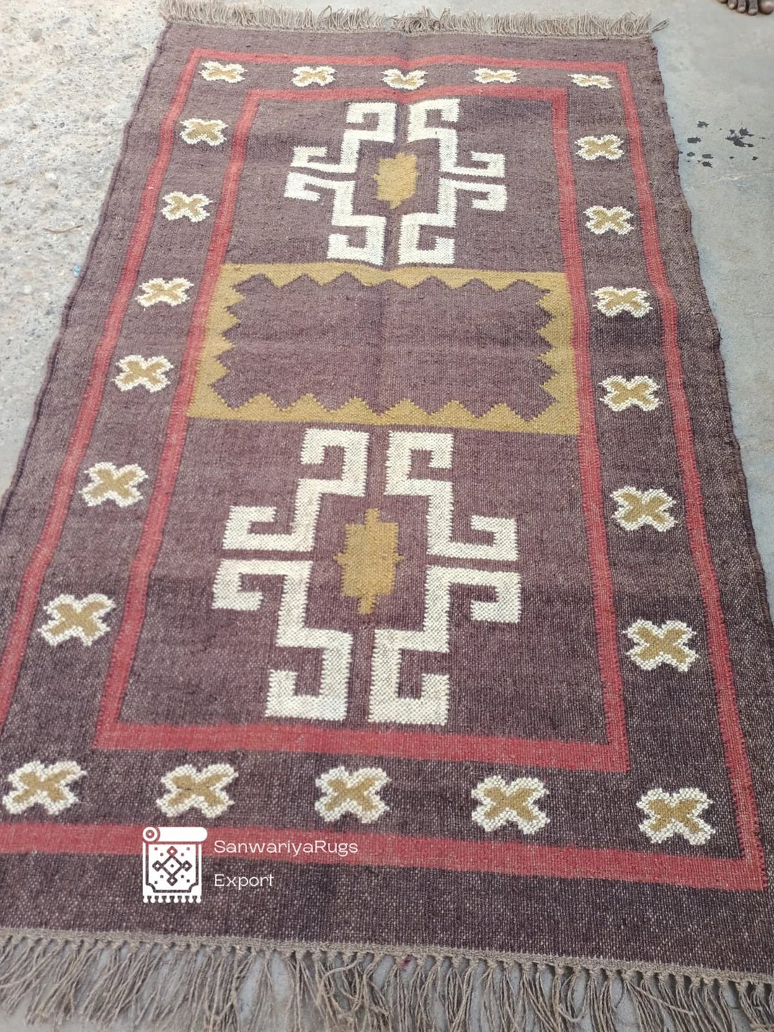 Handwoven Wool Jute Dhurrie Rug