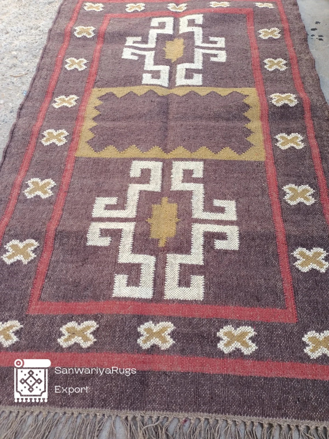 Handwoven Wool Jute Dhurrie Rug