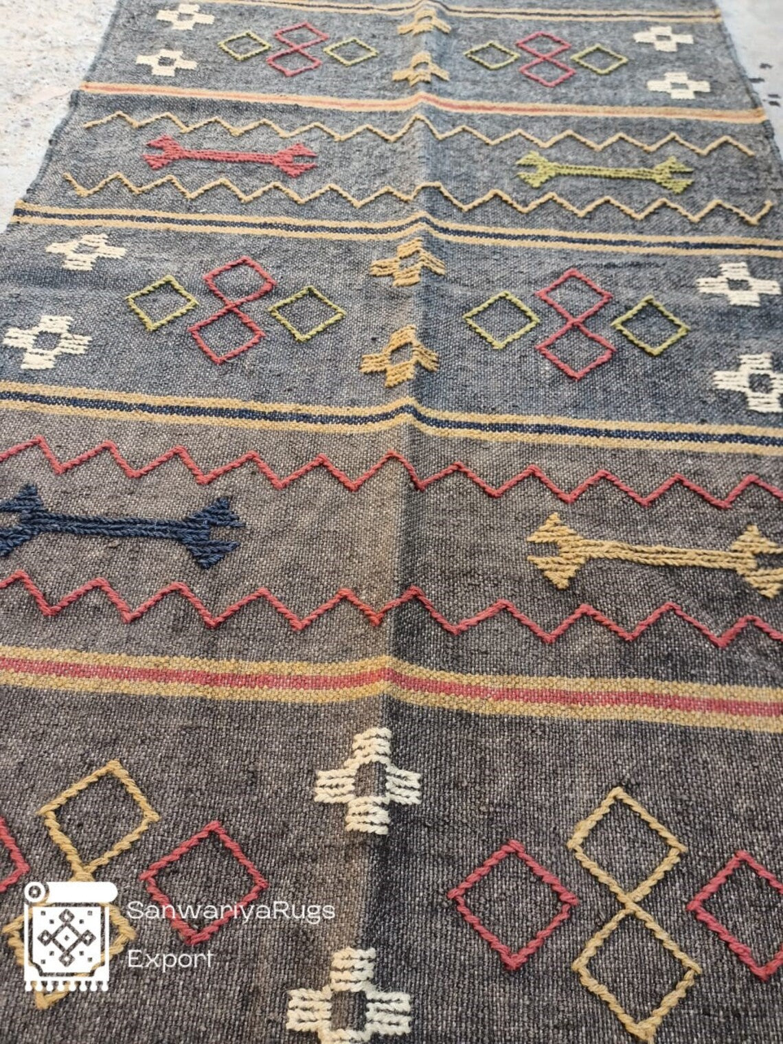 Handwoven Wool Jute Kilim Rug