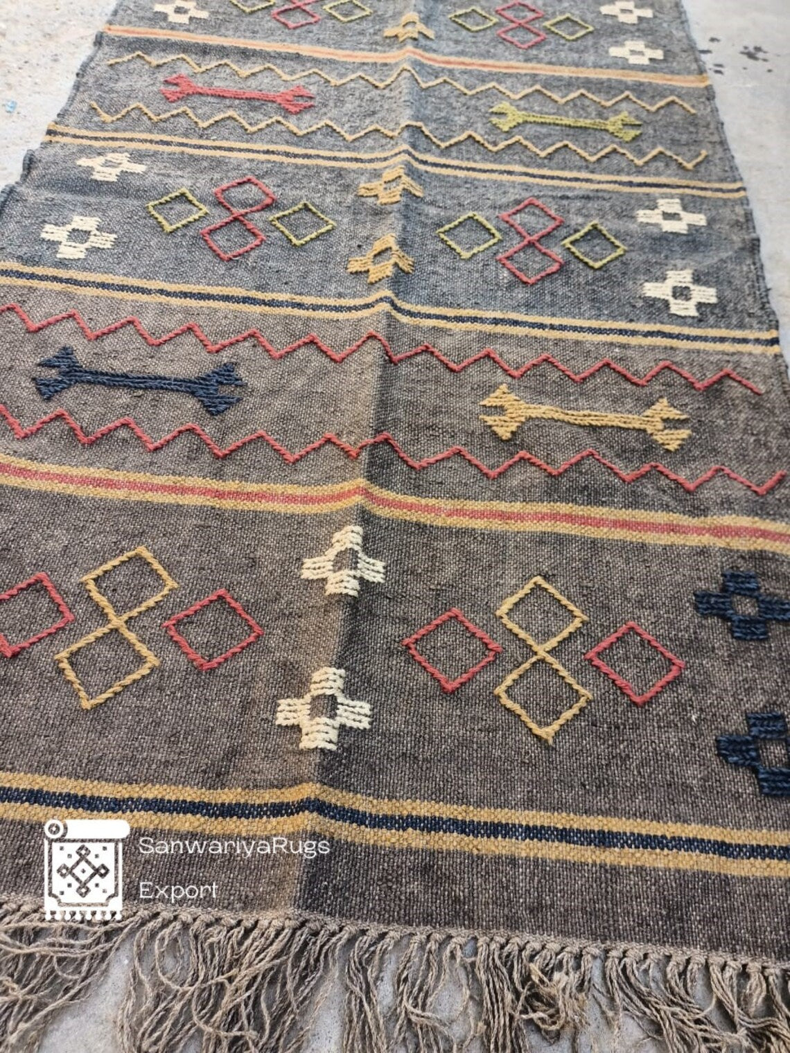 Handwoven Wool Jute Kilim Rug