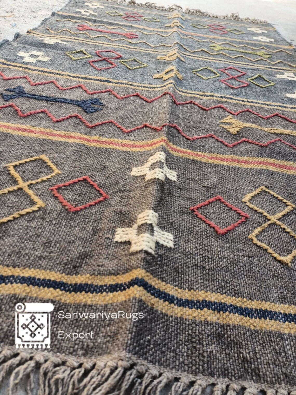 Handwoven Wool Jute Kilim Rug