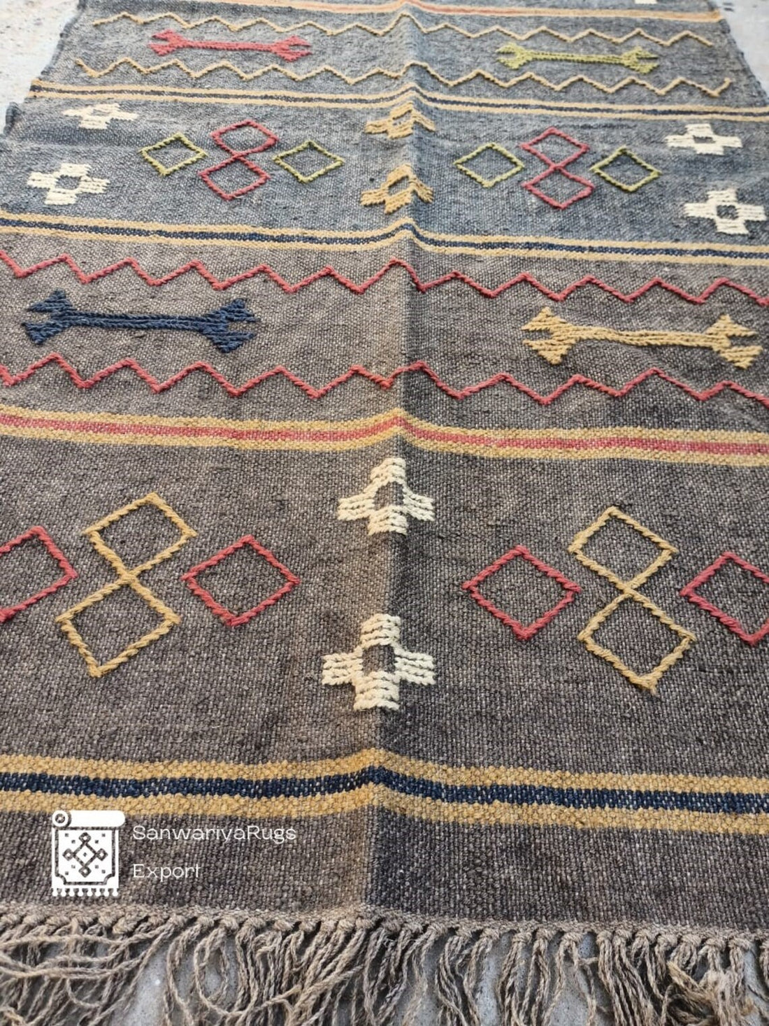 Handwoven Wool Jute Kilim Rug